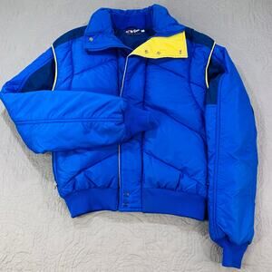 1st Down‎ Coat Goose Down Jacket Blue 70's Puffer Quilted Full Zip Medium Nylon